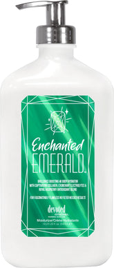 Devoted Creations Enchanted Emerald bottle pour for deep hydration and smoother skin.