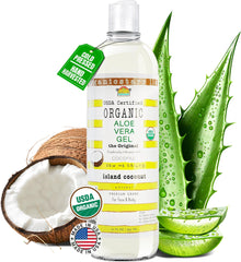 DEW ME DAILY aloe gel bottle showing pure skin hydration and soothing care
