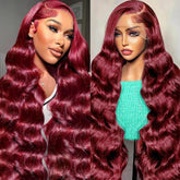 DGVATF burgundy wig 30 inch lace-front close-up showing natural hairline and color.