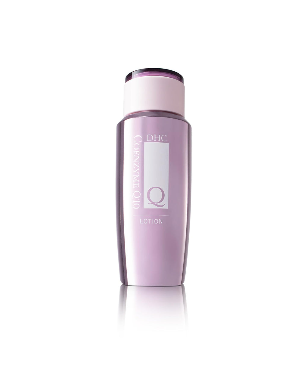 DHC CoQ10 Lotion bottle close-up showing fragrance-free formula and hydration