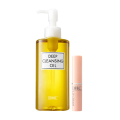 DHC Deep Cleansing Oil bottle pour showing gentle makeup removal