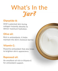 DHC Super Collagen Cream texture swirl illustrating quick absorption.
