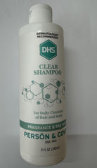 DHS Clear Shampoo bottle front view, fragrance-free formula ideal for sensitive scalps