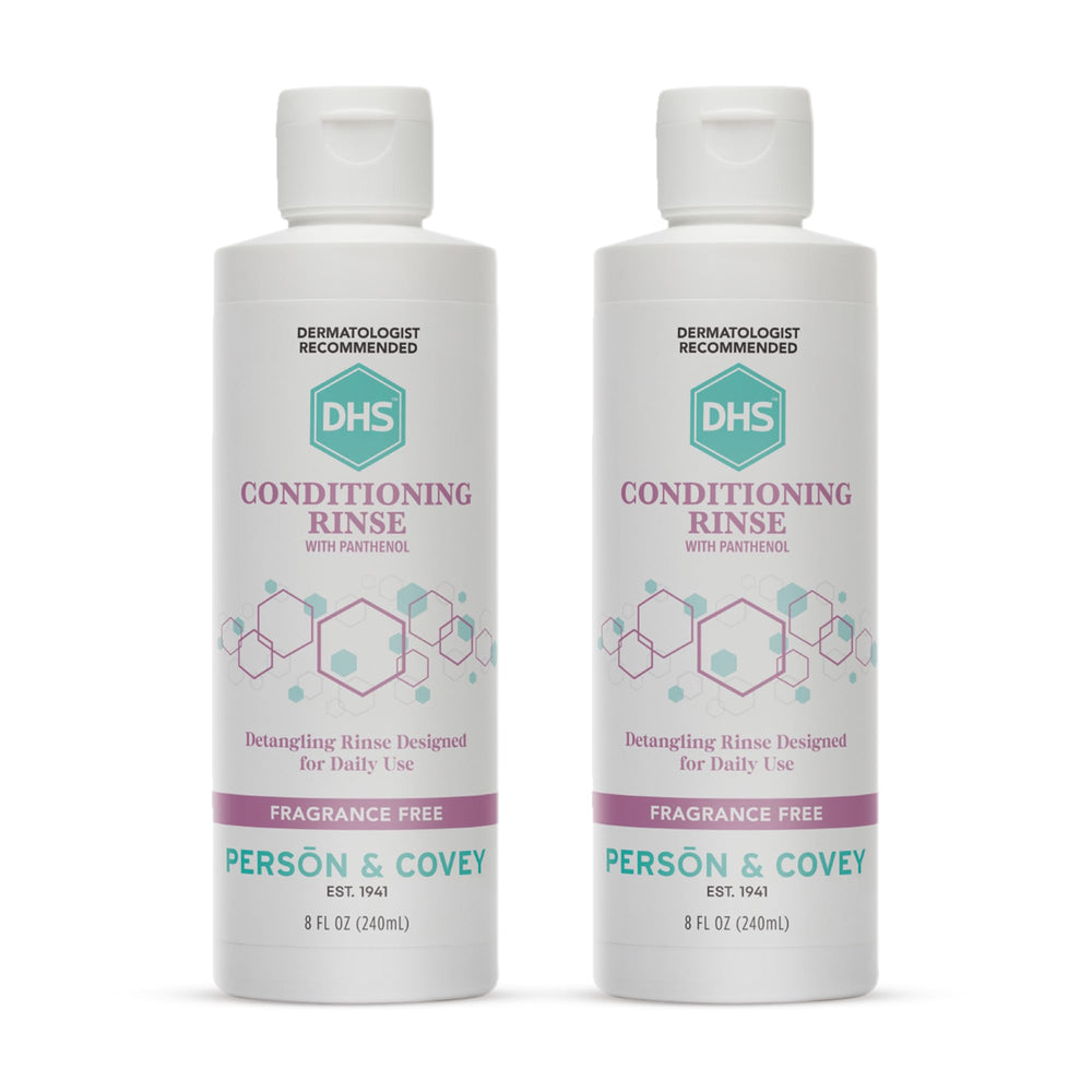 DHS Conditioning Rinse bottle pour for easy dispensing and hydrated hair.