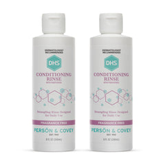 DHS Conditioning Rinse bottle pour for easy dispensing and hydrated hair.