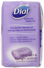 Dial Antibacterial Deodorant Soap Lavender Twilight Jasmine pack front with all-day freshness.