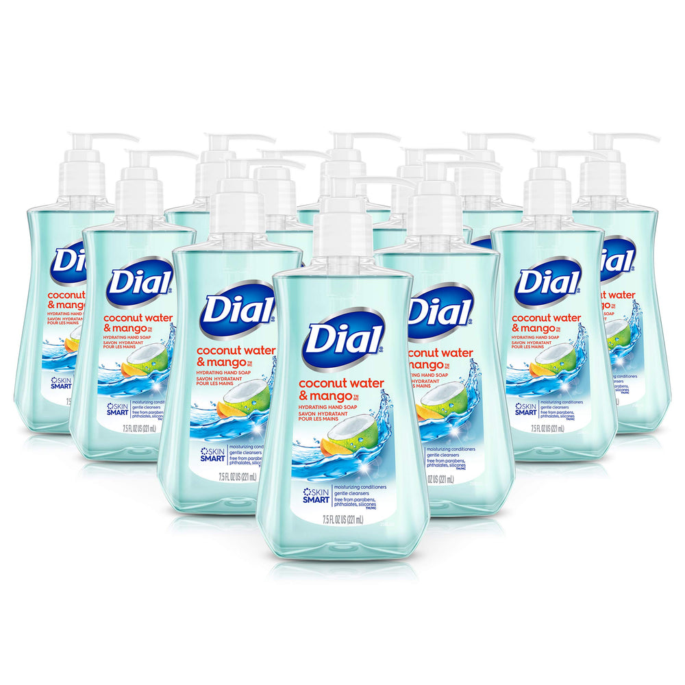 Dial Coconut Water Mango bottle shows refreshing daily hand wash