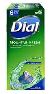 Dial Mountain Fresh bar 6-pack on counter offers lasting odor protection.