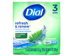 Dial Mountain Fresh bar soap close-up with rich foam for cleansing.