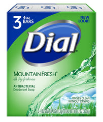 Dial Mountain Fresh bar soap pack front shows reliable antibacterial formula for daily hygiene