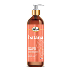 Difeel Batana Shampoo bottle shows 33oz size, signaling strengthening for smoother hair.
