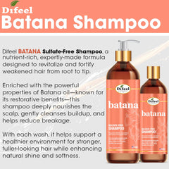 Difeel Batana Shampoo closeup of Batana oil signals nourishing care.