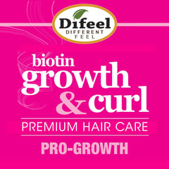 Difeel Biotin Growth & Curl Oil dropper inset emphasizes precise application.