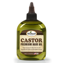 Difeel Premium Castor Oil bottle for hair nourishment and keratin support.