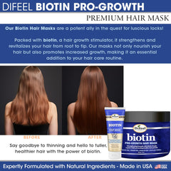 Difeel Pro-Growth Biotin Hair Oil bottle adds shine and volume.