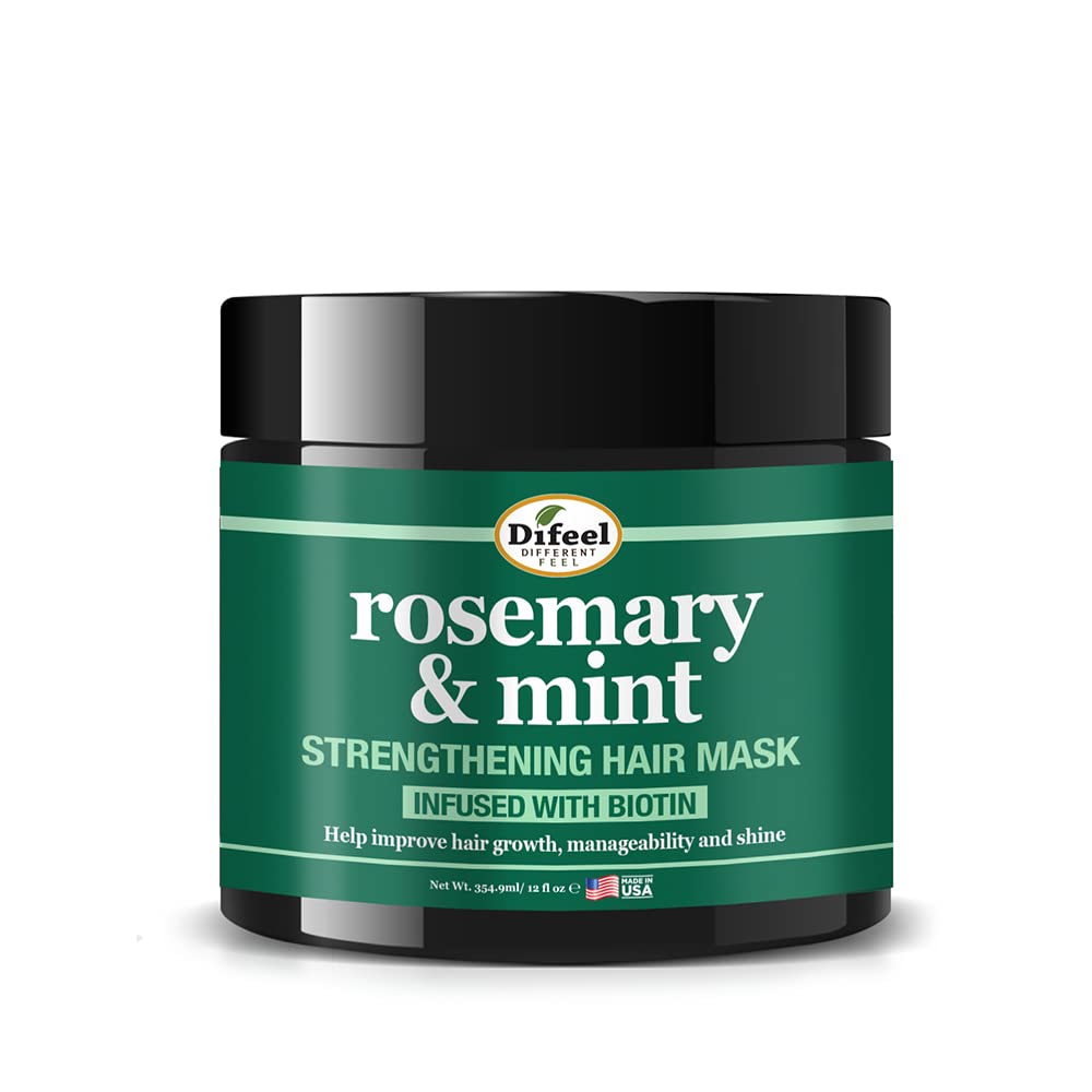 Difeel Rosemary & Mint Hair Mask bottle highlighting strengthening formula for healthier hair