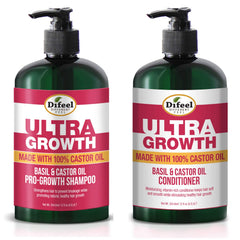 Difeel Ultra Growth Shampoo bottle with basil scent promoting fuller-looking hair