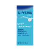 Differin 10% benzoyl peroxide spot treatment tube targets visible blemishes and reduces redness.