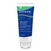 Differin acne body wash bottle on shelf for daily cleansing.