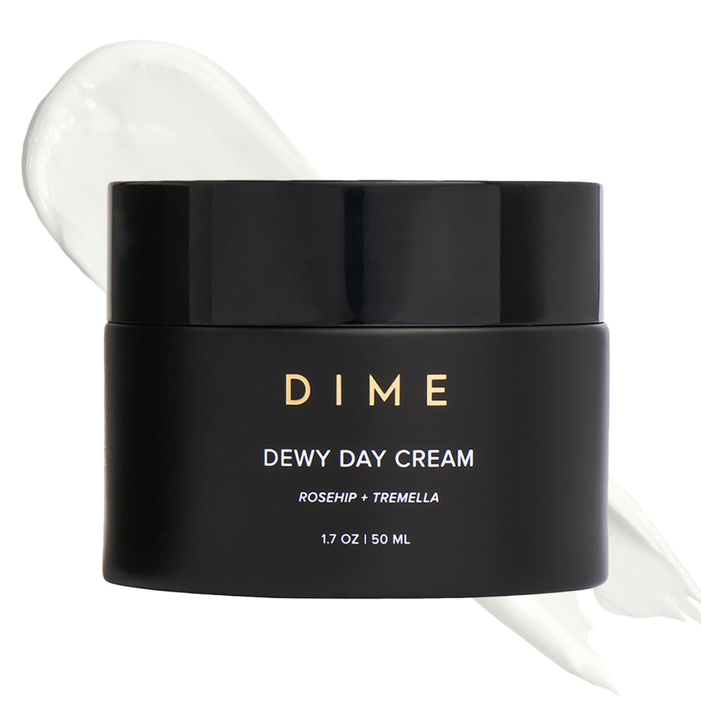 DIME Beauty Dewy Day Cream bottle shows a hydrating daily moisturizer