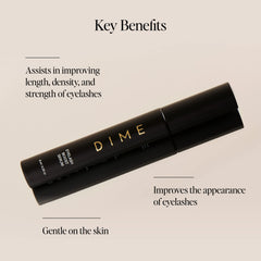 DIME Beauty eyelash serum applicator brush in use for precise lash base application.