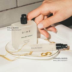 DIME Malibu Night mist-dispense shows smooth, even fragrance spray.