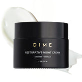 DIME Beauty Restorative Night Cream bottle pump locks in overnight moisture.