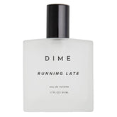 DIME Running Late perfume bottle front view, crisp scent ready to refresh your day