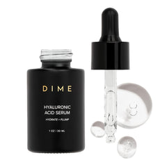 DIME Beauty Hyaluronic Serum bottle front showing sleek packaging for hydration.