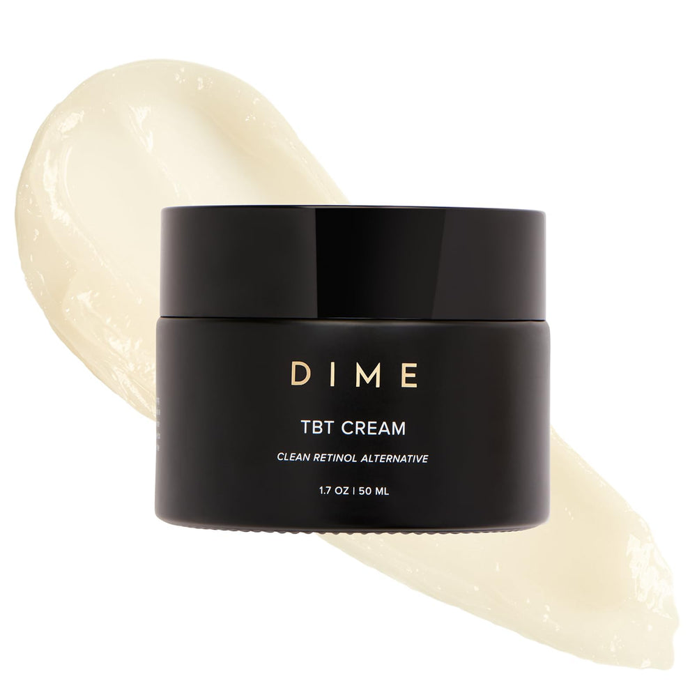 DIME TBT Cream jar close-up for nighttime hydration and glow