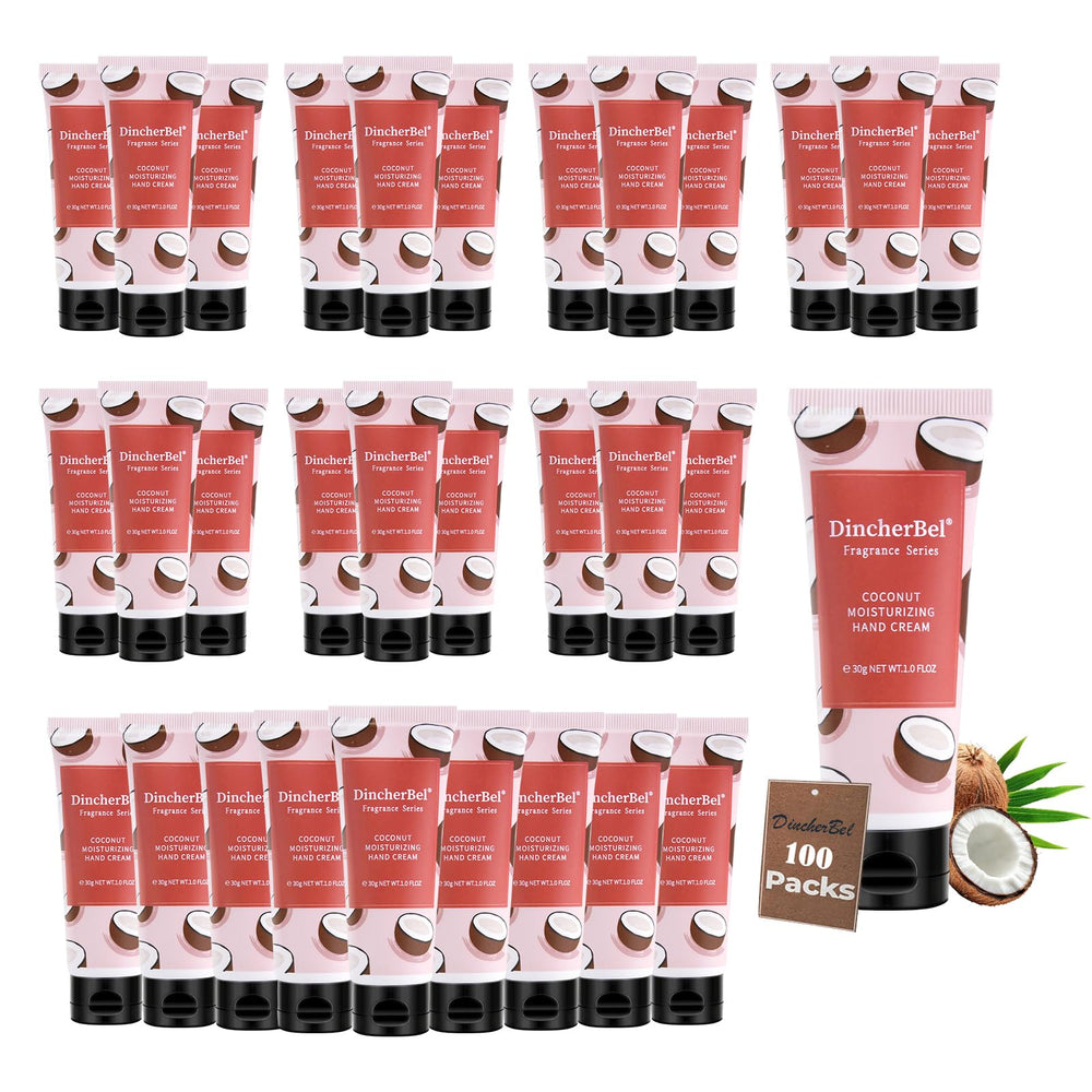 DincherBel coconut hand cream tube for smooth, fast-absorbing hydration.