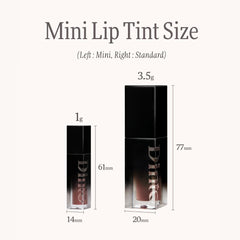 DINTO Blur-Glowy MINI Lip Tint 259 Deus highlights hydrating formula for smooth lips.