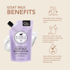 Dionis lotion bottle with pump shows convenient, non-greasy application after shower.