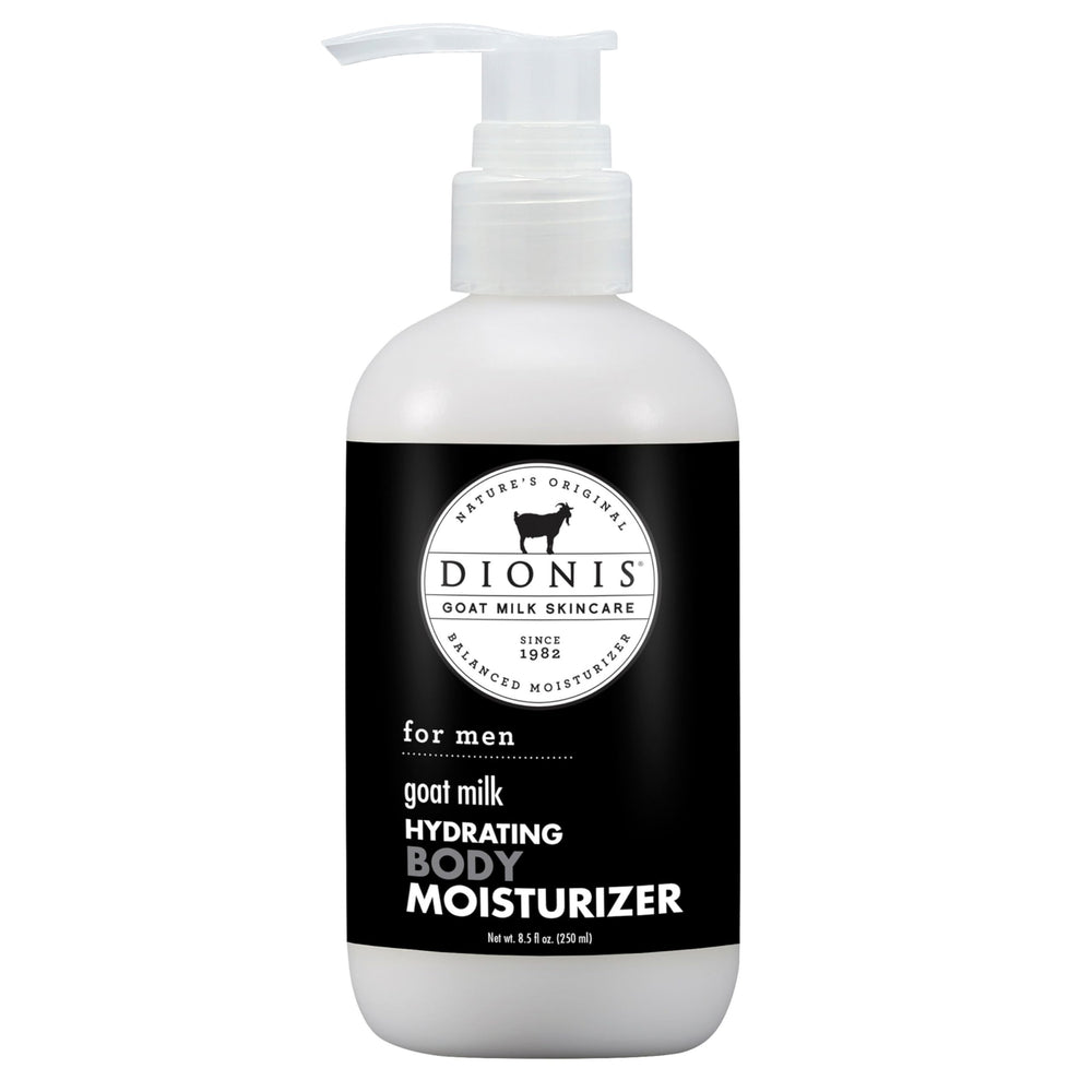 Dionis goat milk body lotion for men in bottle with fresh scent and quick absorption.