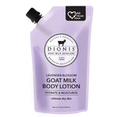 Dionis refill pouch for goat milk lotion, eco-friendly packaging to support sustainable hydration.