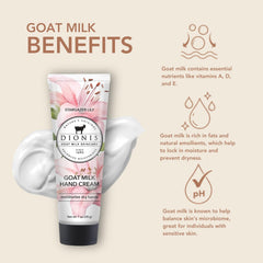 Dionis Goat Milk Hand Cream Stargazer Lily texture closeup shows creamy, non-greasy formula.