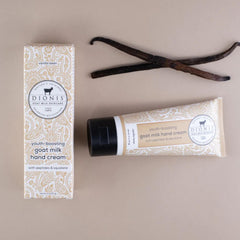 Dionis goat milk hand cream texture close-up showing non-greasy finish.