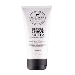 Dionis Goat Milk Shave Butter front jar showing creamy hydration for sensitive skin.