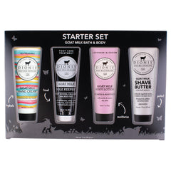 Dionis goat milk starter set packshot with four travel-size products for daily skincare