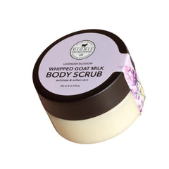 Dionis Goat Milk Whipped Scrub Lavender Blossom 8oz jar promoting soft, hydrated skin