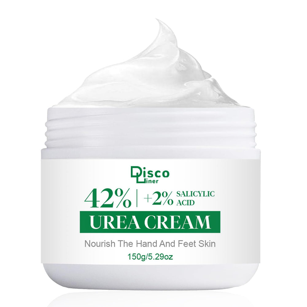 Discoliner 42% Urea Cream bottle showing intense hydration for dry feet.