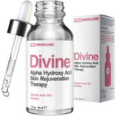 Divine Derriere glycolic acid peel 70% bottle shown, promotes smoother skin through exfoliation