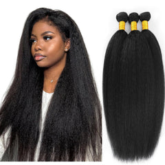 DJFG kinky straight bundles 18 inch weft closeup shows smooth texture for natural-looking blend