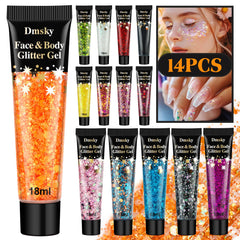 Dmsky glitter gel tube close-up shows vibrant color options.