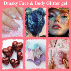 Dmsky glitter swatches on hand demonstrate rich tones for looks.