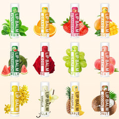 DMSKY lip balms display highlights 12 flavors for variety.