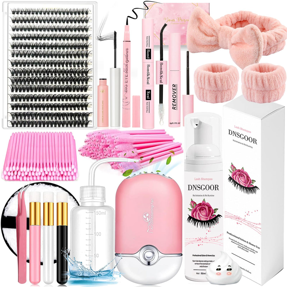 DNSGOOR DIY lash extension kit with cluster lashes for at-home customization.