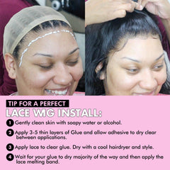 Dolahair lace wig glue application steps show thin layers and quick drying