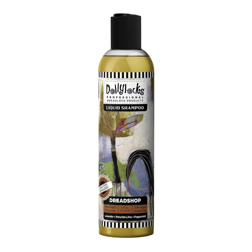 Dollylocks Clarifying Liquid Shampoo bottle front with lavender lime peppermint scent for refreshed locs.