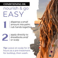 Dollylocks Conditioning Hair and Scalp Oil on locs shows lightweight hydration.